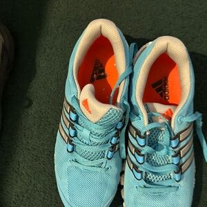 Adidas Light Blue Running Shoes with Orange Accents